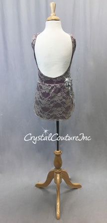 Plum, Taupe Leotard with Half-skirt - Swarovski Rhinestones