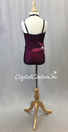 Custom Pink & Black Leotard - Beaded Appliques & Swarovski Rhinestones