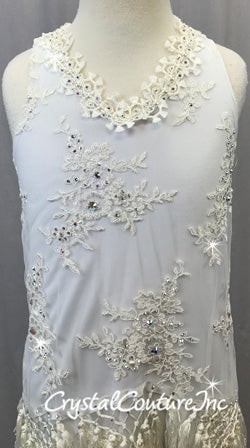 White Lace and Lycra Dress - Swarovski Rhinestones