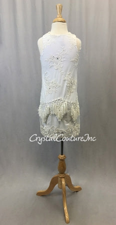 White Lace and Lycra Dress - Swarovski Rhinestones