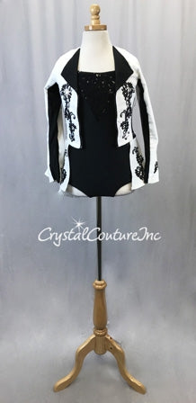White and Black Denim Peplum Jacket w/Black Lycra Leotard