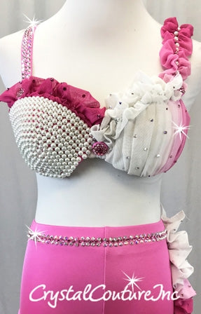 Pink, White Bra-top and Pink Trunk - Swarovski Rhinestones