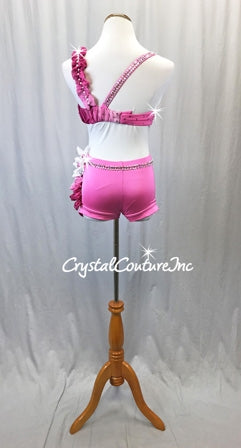 Pink, White Bra-top and Pink Trunk - Swarovski Rhinestones