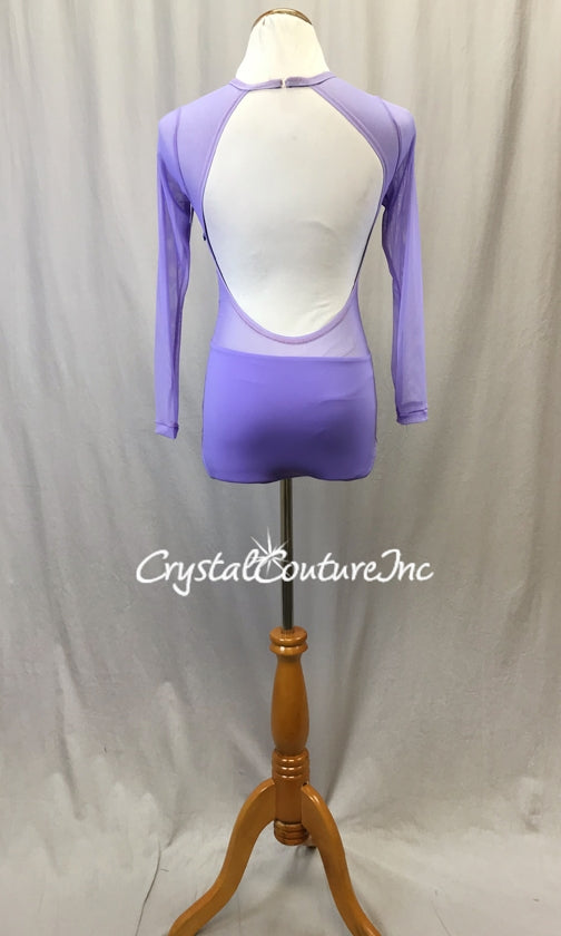 Purple Leotard with Mesh Long Sleeves - Swarovski Rhinestones