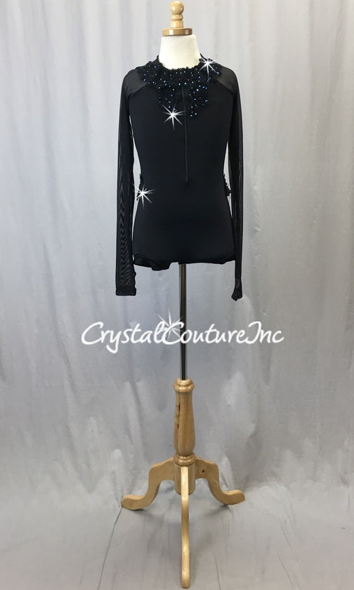 Black Lycra/Mesh Biketard -Appliques & Swarovski Rhinestones