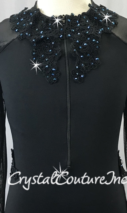 Black Lycra/Mesh Biketard -Appliques & Swarovski Rhinestones