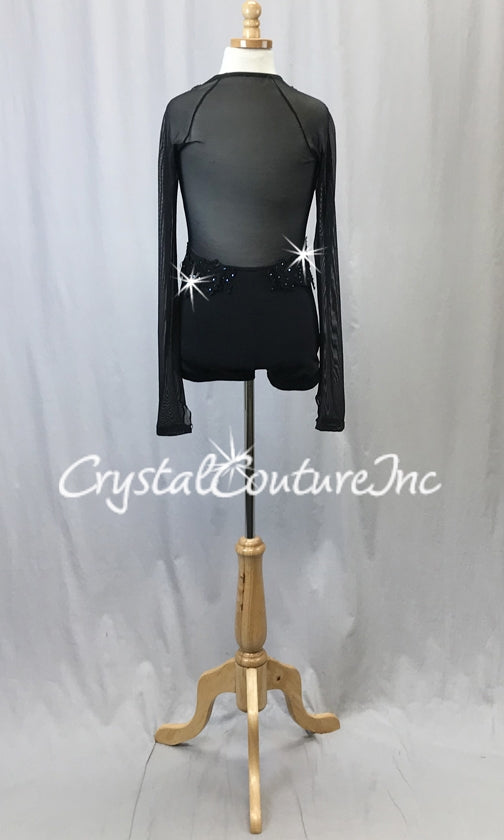 Black Lycra/Mesh Biketard -Appliques & Swarovski Rhinestones