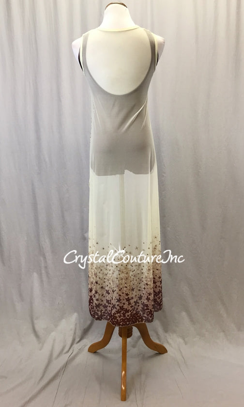 Burgundy Leotard with Nude Patterned Mesh High-low Dress - Rhinestones