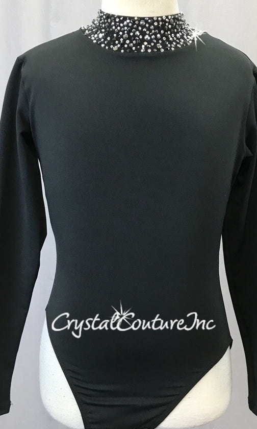 Black Long Sleeve Mock-Neck Leotard - Swarovski Rhinestones