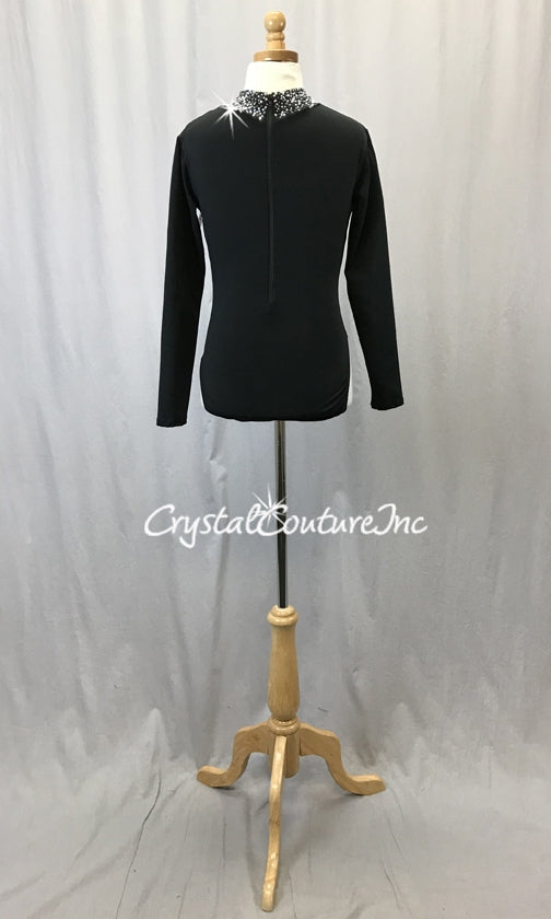 Black Long Sleeve Mock-Neck Leotard - Swarovski Rhinestones