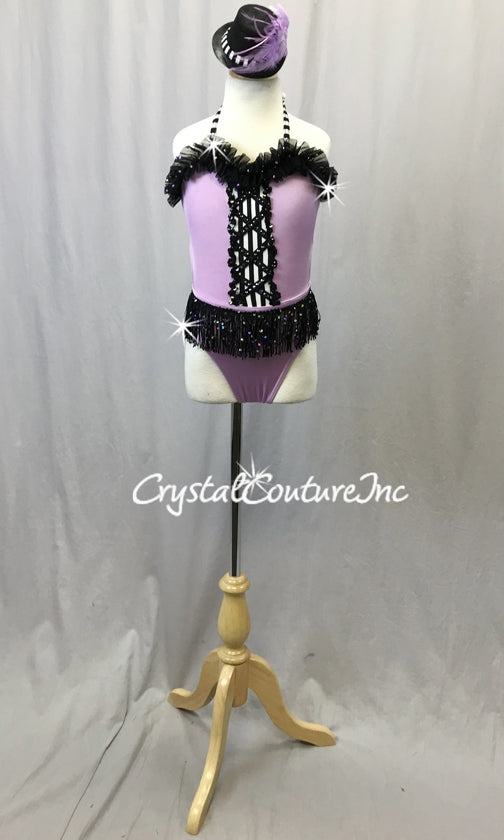 Latin Inspired Purple and Black Corset, Leotard and Tiered Skirt - Swa –  Crystal Couture