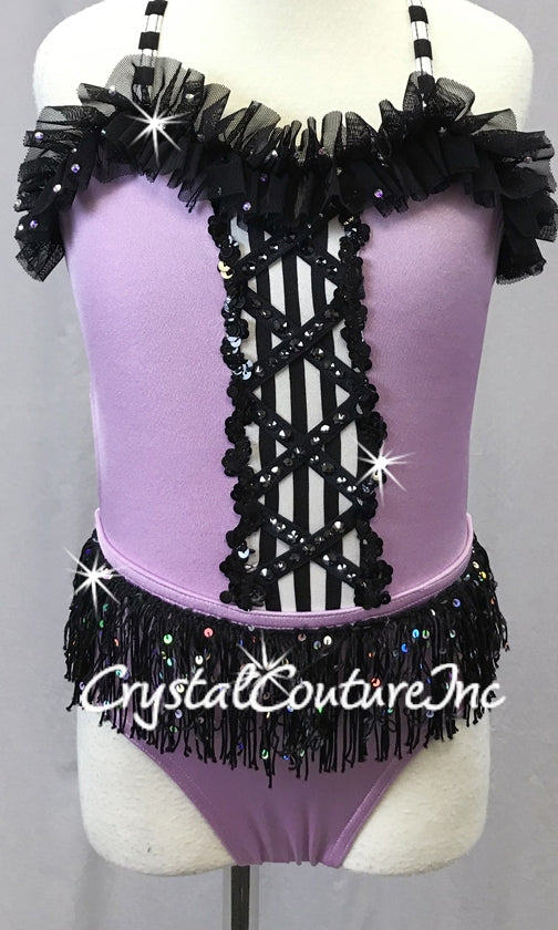 Lt Purple Leotard with Black Accents - Fringe Skirt - Swarovski Rhinestones