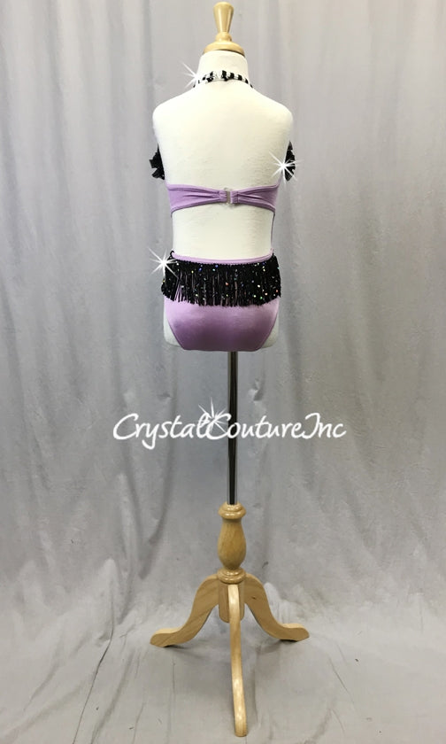 Lt Purple Leotard with Black Accents - Fringe Skirt - Swarovski Rhinestones