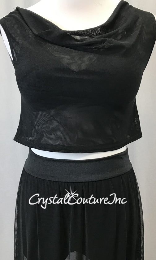 Black Sheer Mesh Top, Bra-Top and Long Mesh Skirt/Trunk