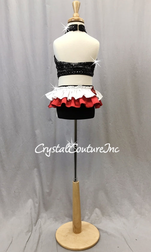 Black and White Connected 2 Piece with Red Accents - Swarovski Rhinestones