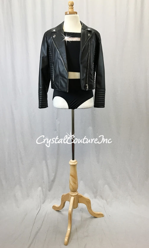 Grease Inspired 3-Piece Biker Jacket, Crop Top & Poodle Skirt - Swarovski Rhinestones