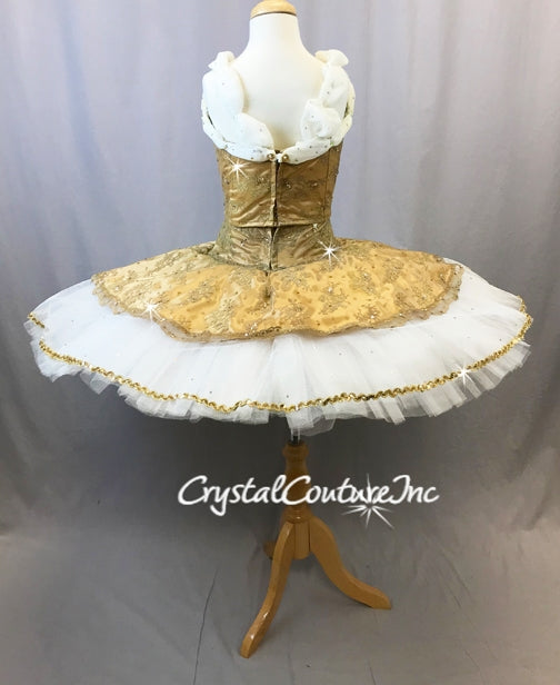 Gold Satin & Lace With White Custom Platter Tutu - Swarovski