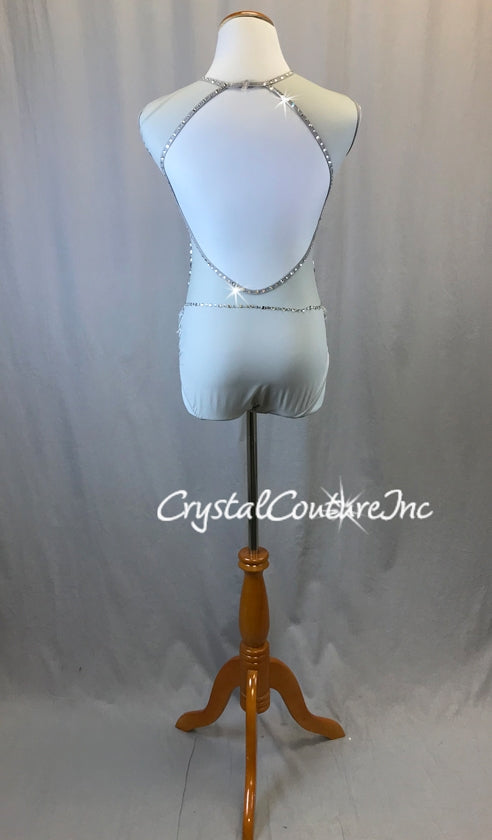 Silver Matte Sequin Leotard with Beaded Fringe -Swarovski Rhinestones
