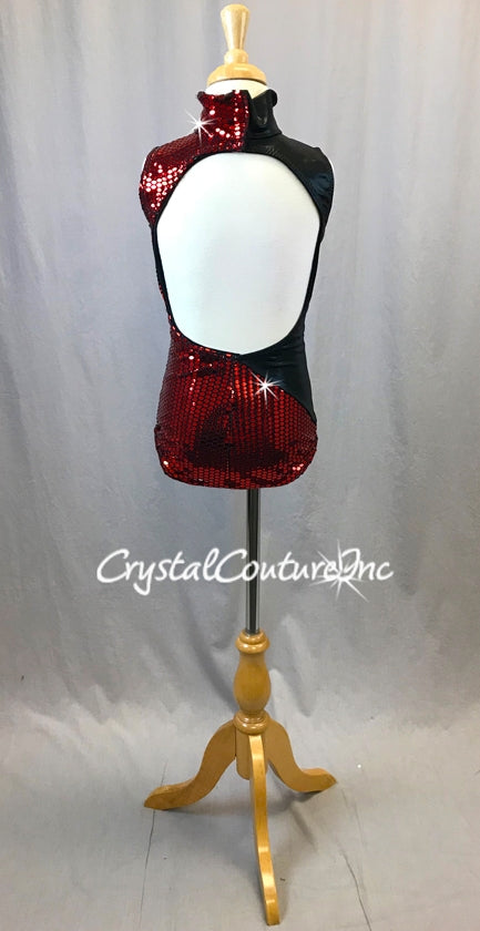 Black and Red Metallic Leotard with Gold Accents