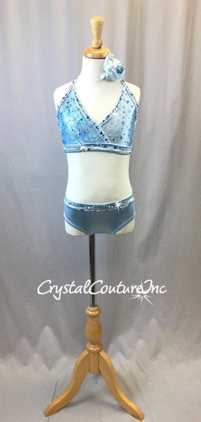 Custom Light Blue Lycra & Lace Top with Trunk - Swarovski Rhinestones