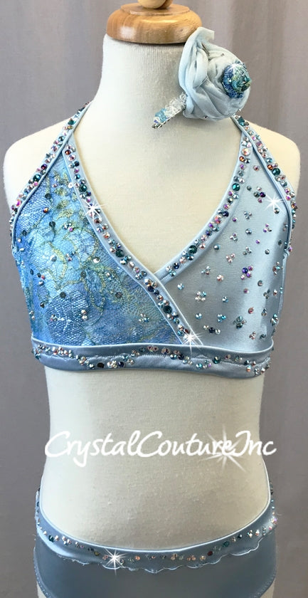 Custom Light Blue Lycra & Lace Top with Trunk - Swarovski Rhinestones