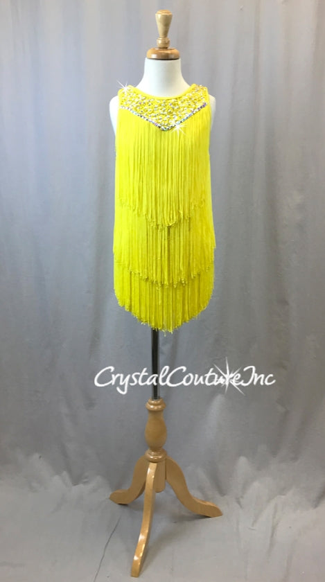 yellow fringe dress Yellow Tiered Fringe Dress with Yellow Leotard