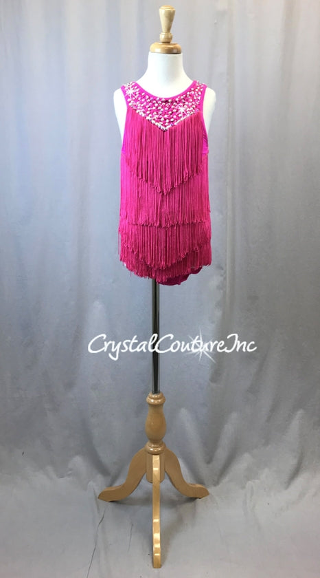 Hot Pink Tiered Fringe Dress with Hot Pink Leotard - Swarovski Rhinestones Hot Pink Tiered Fringe Dress with Hot Pink Leotard - Swarovski Rhinestones