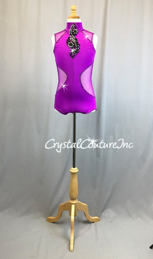 Vibrant Purple Sheer Mehs and Lycra Leotard - Swarovski Rhinestones