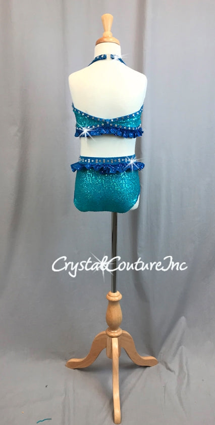 Teal Blue Halter Top & Trunk with Royal Blue Accents - Swarovski Rhinestones