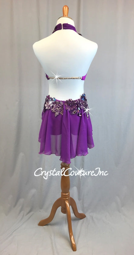 Vibrant Purple Halter Top & Trunk/Textured Chiffon Skirt - Swarovski Rhinestones