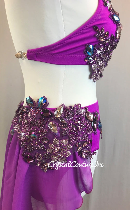 Vibrant Purple Halter Top & Trunk/Textured Chiffon Skirt - Swarovski Rhinestones