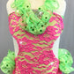 Hot Pink Floral Lace Leotard with Lime Green Accents - Swarovski Rhinestones