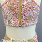 Lt Pink Embroidered Top and Lycra Trunk with Sheer Nude Mesh Insets - Swarovski Rhinestones