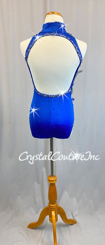 Royal Blue Mock-Neck Leotard with Weaved Detailing - Swarovski Rhinestones