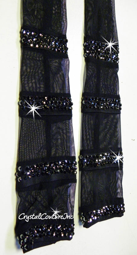 Black Mesh Top with Leopard Print Brief - Swarovski Rhinestones & Appliques