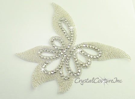 Silver/Crystal Beaded & Rhinestone Swirl Applique