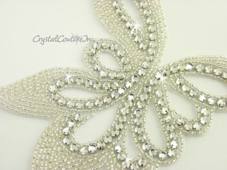 Silver/Crystal Beaded & Rhinestone Swirl Applique