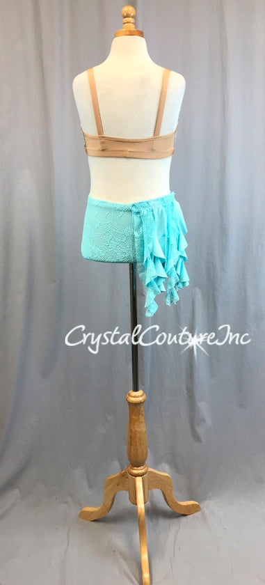 Lt Teal Blue Lace and Mesh Bra-Top & Booty Short/Skirt