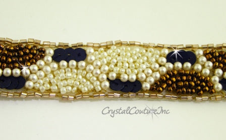 Bronze & Ivory Pearl with Black Sequin Trim - per foot