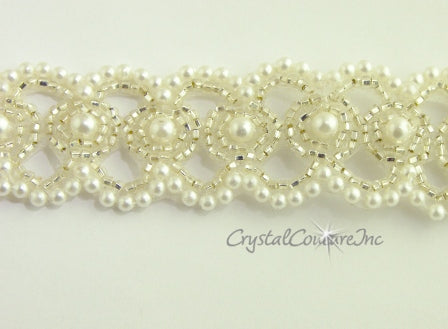 White Pearl/Silver Beaded Trim