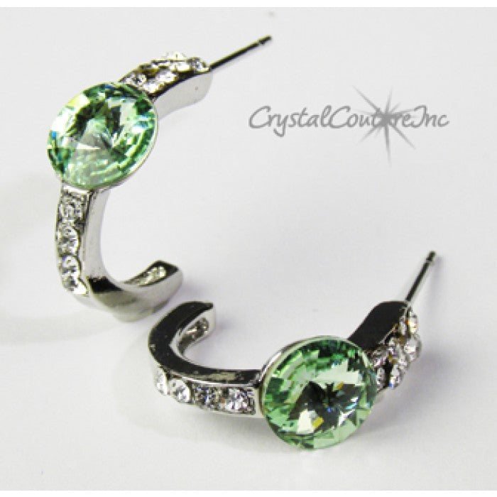 Rivoli Post Earrings with Rhinestone Half Hoop