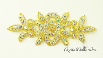 Crystal AB Rhinestone/Gold Beaded Applique