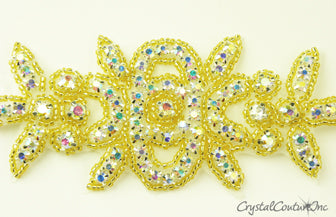 Crystal AB Rhinestone/Gold Beaded Applique