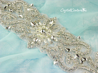 Crystal/Pearl & Navette Shape Rhinestone Applique #9