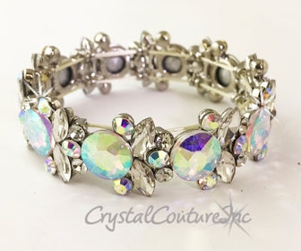 Crystal AB Rivoli and Crystal Navette rhinestone Stretch Bracelet