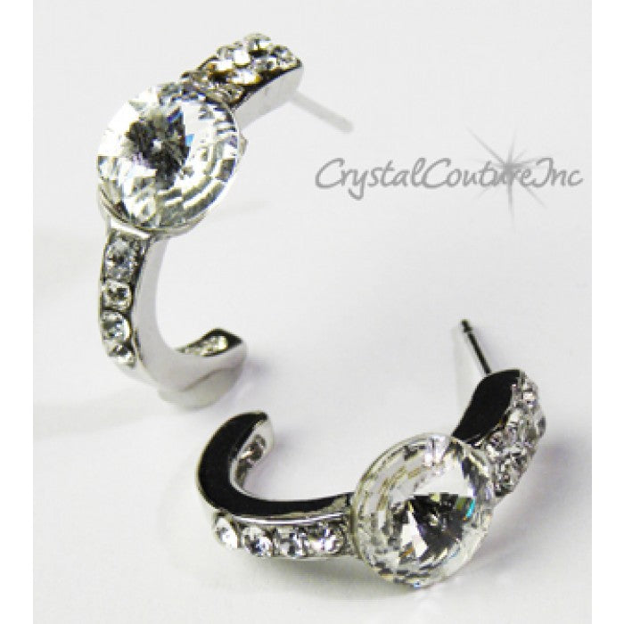 Rivoli Post Earrings with Rhinestone Half Hoop