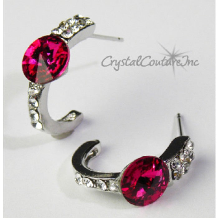 Rivoli Post Earrings with Rhinestone Half Hoop