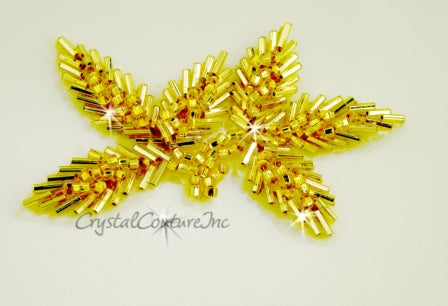 Gold Beaded Leaf Applique