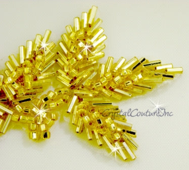 Gold Beaded Leaf Applique