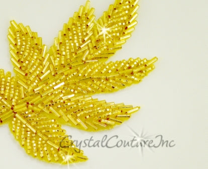 Gold Beaded Leaf Applique